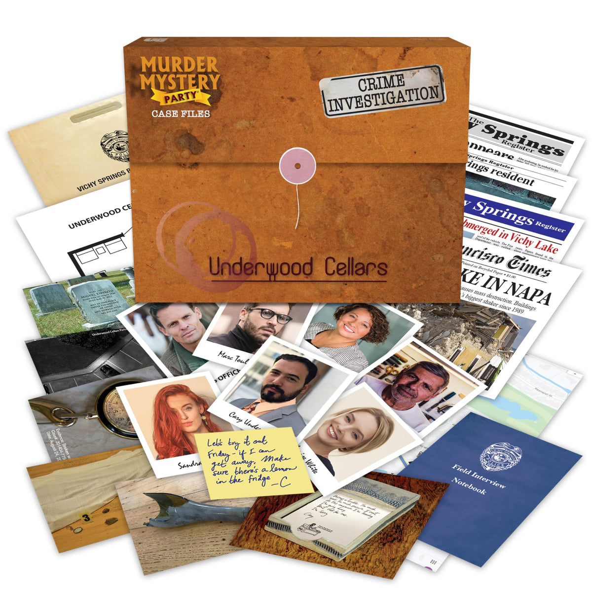 Murder Mystery Party Underwood Cellars cover image, ideal for a suspenseful game night.
