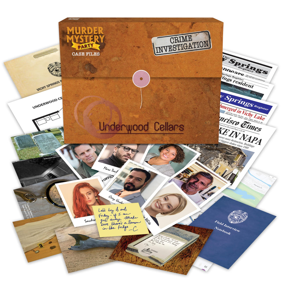 Murder Mystery Party Underwood Cellars cover image, ideal for a suspenseful game night.
