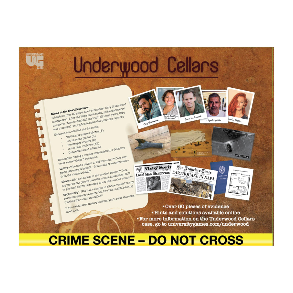Murder Mystery Party Underwood Cellars gift-ready box for mystery lovers.