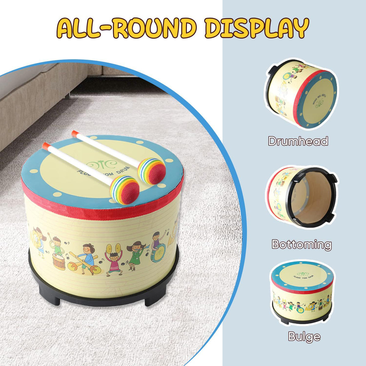 Musfunny floor tom drum colorful-pattern design attracts young learners