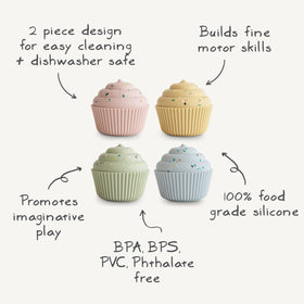 Mushie cupcake toy with tactile texture for exploration