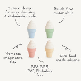 Mushie ice cream scoops in multicolor pieces for tactile exploration
