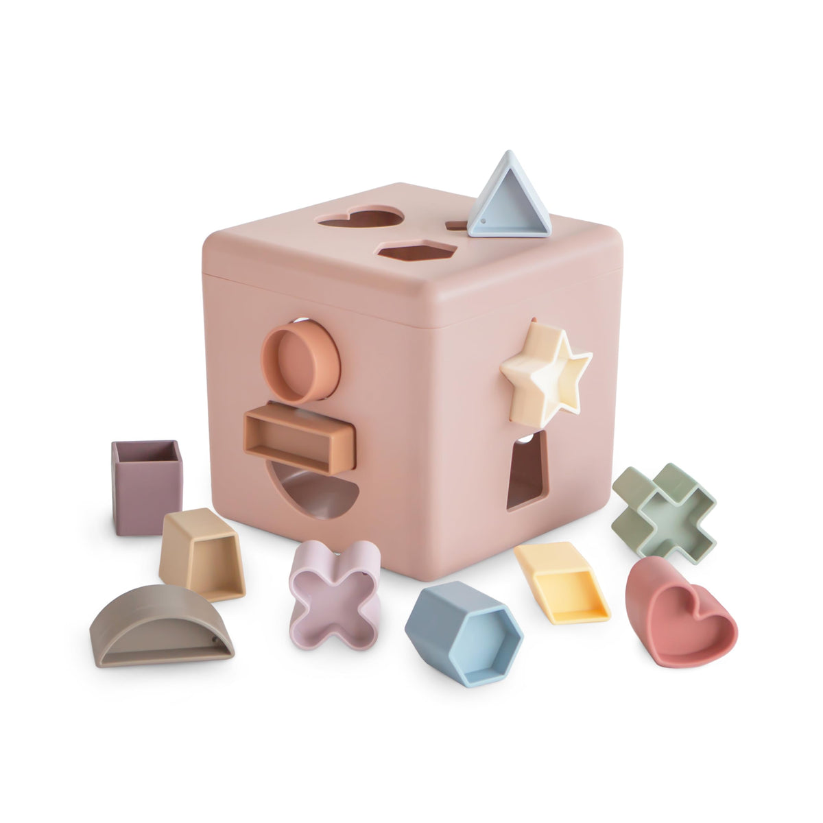 Mushie Shape Sorting Box Petal with closed lid for hands-on play