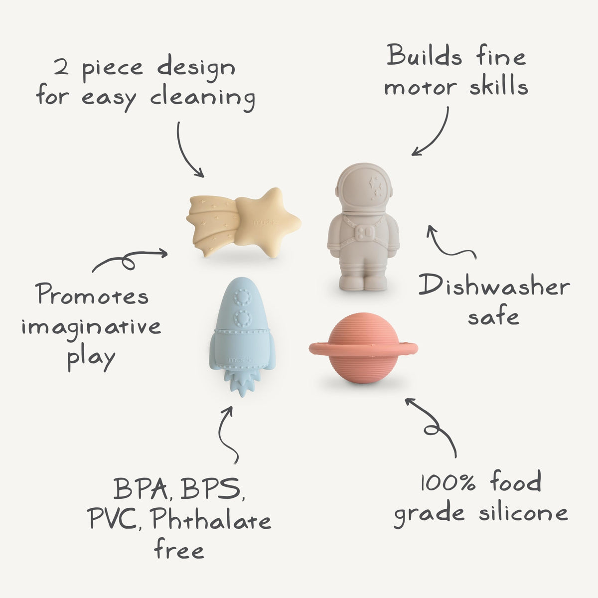 Mushie Space Bath Toys Astronaut; durable, easy-to-grip figure for tiny hands.