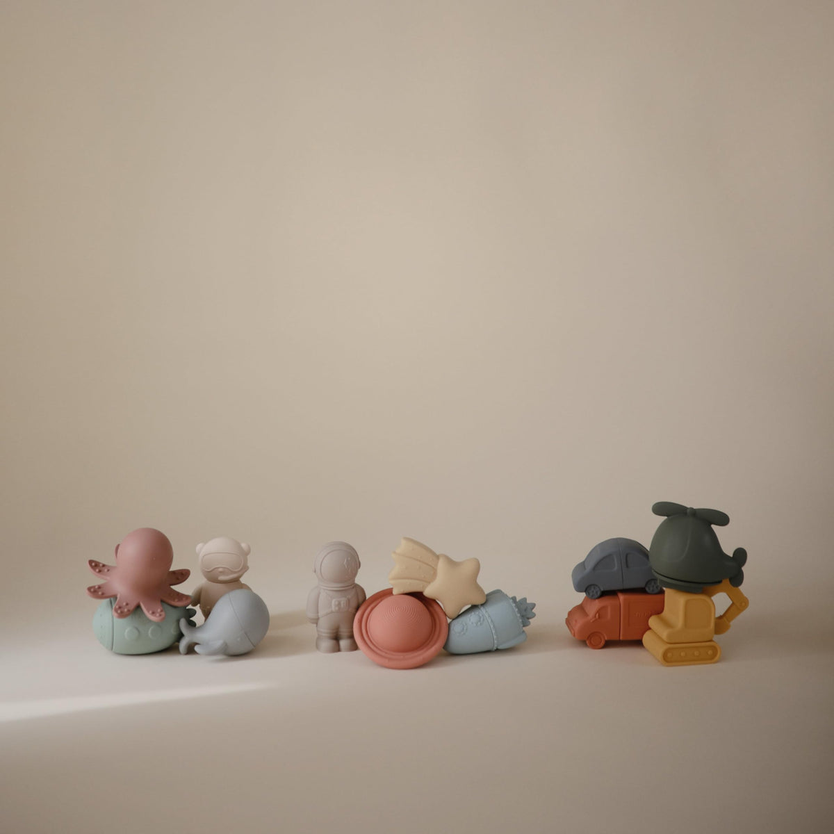 Mushie Space Bath Toys Dishwasher Safe; convenient cleaning on the top rack.