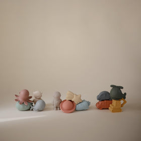Mushie Space Bath Toys Dishwasher Safe; convenient cleaning on the top rack.