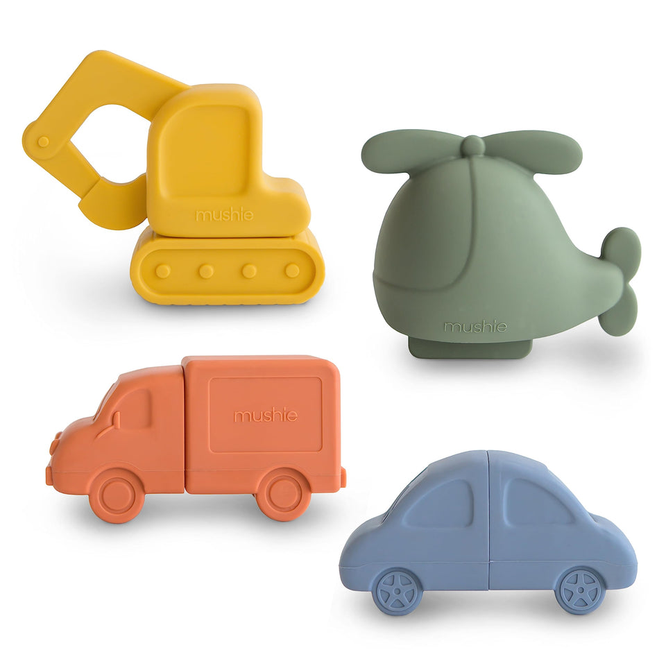 Mushie Vehicles helicopter bath toy in soft silicone, promoting imaginative play during bath time