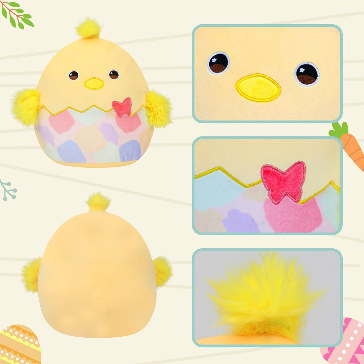 Mushymallow chick in eggshell decor, playful Easter display on sofa or table