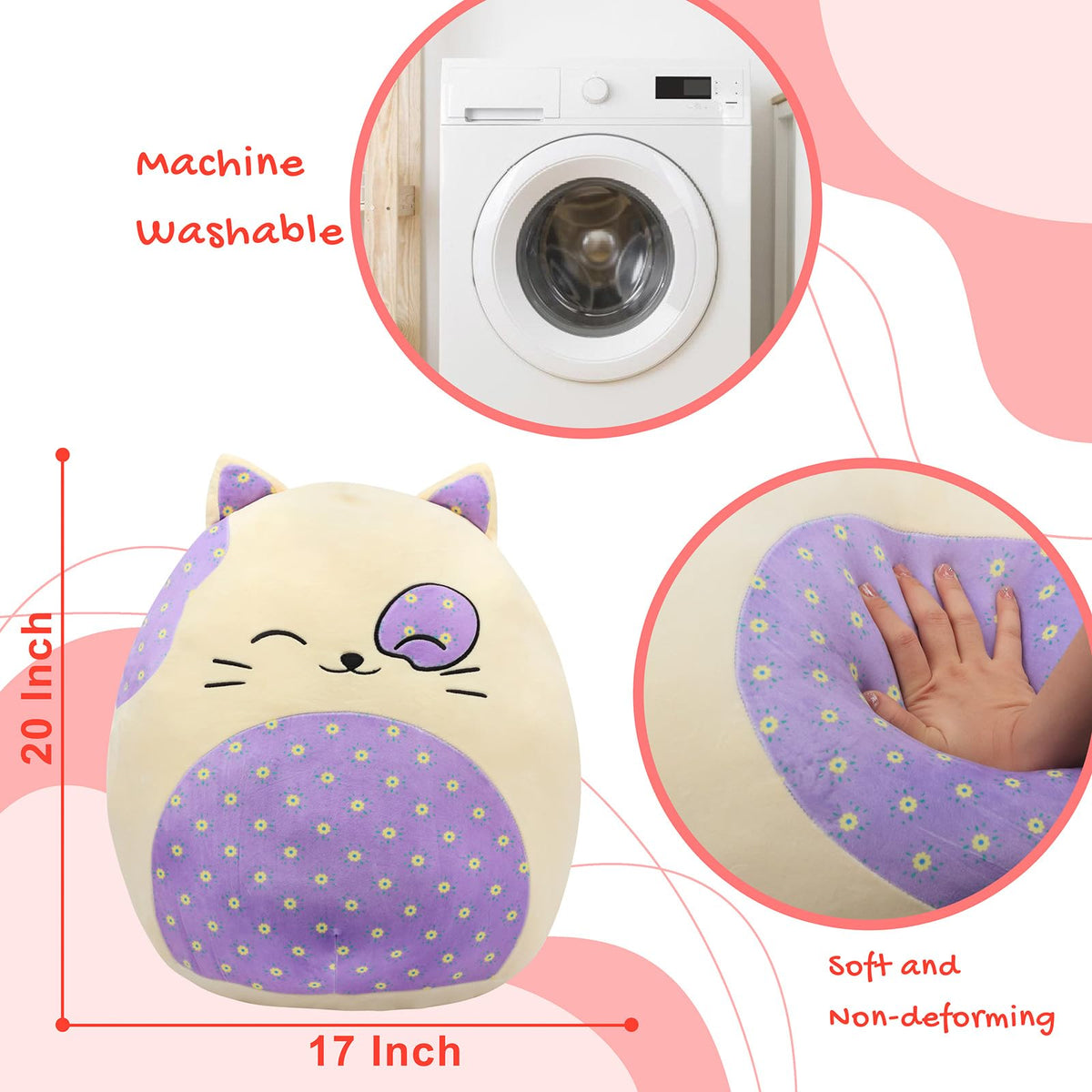 Mushymallow kitty pillow closeup showing a cute expression for comforting hugs