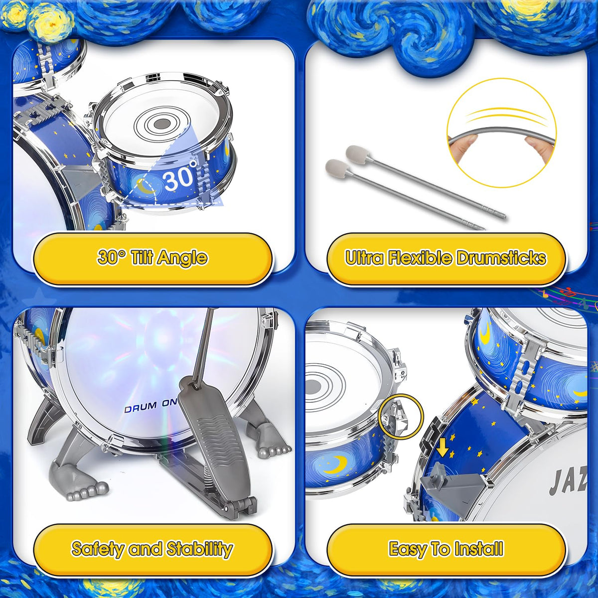 MusicForset drum set safety and durability with smooth edges.