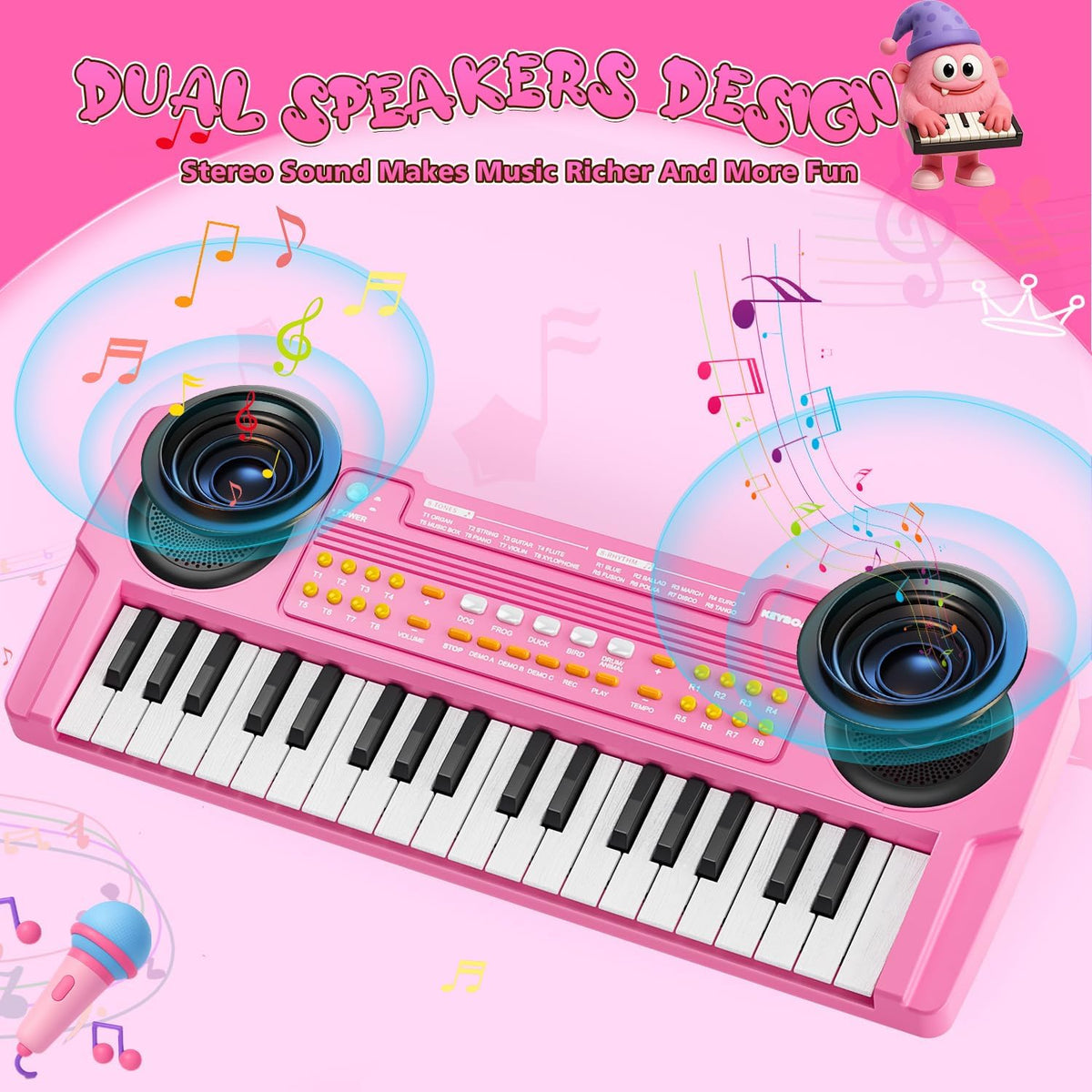 MusicForset dual speakers and mini mic for rich sound and karaoke-like fun