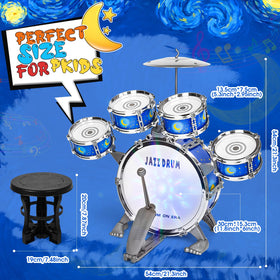 MusicForset kids drum set assembly demonstration shows tool-free setup.