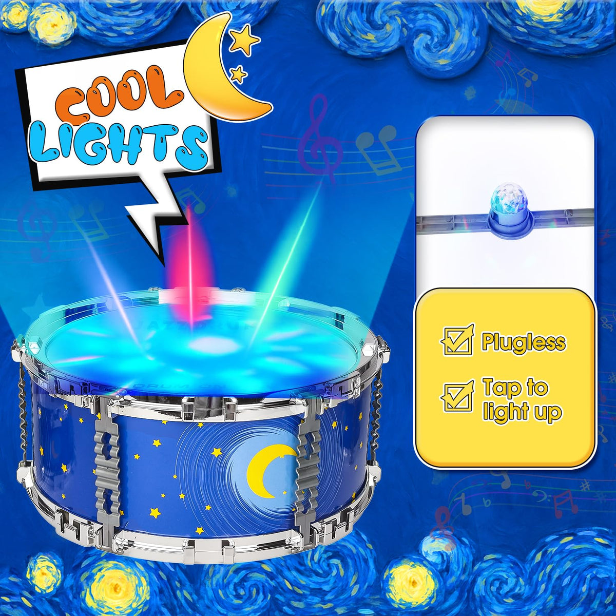MusicForset kids drum set playtime rhythm scene with joyful toddler.