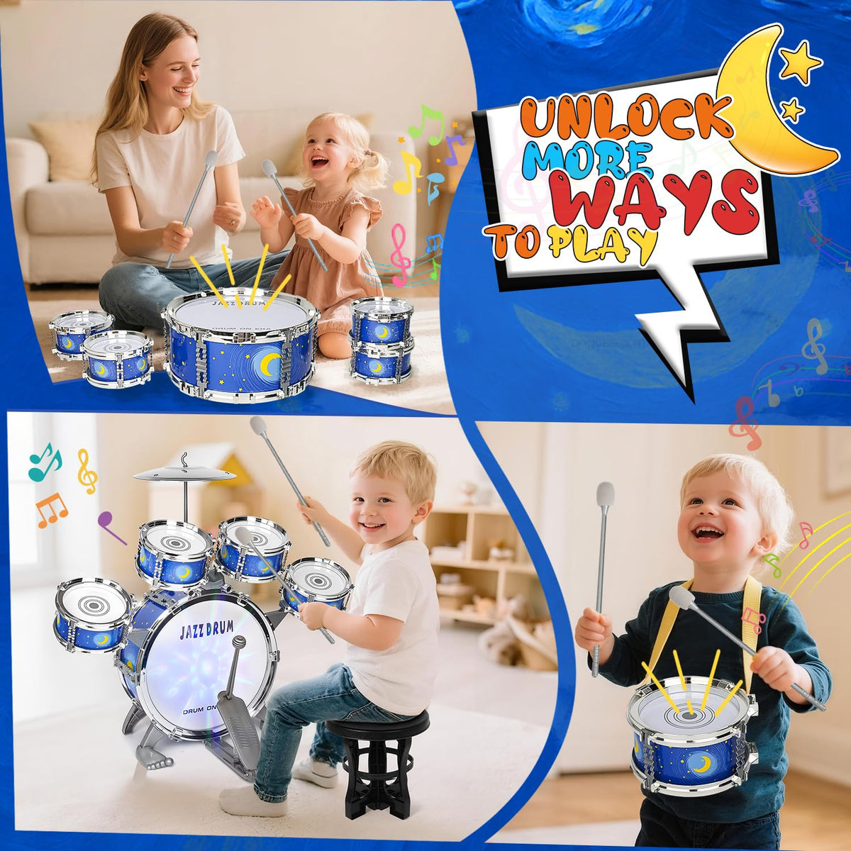 MusicForset kids drum set stool included for comfortable play.