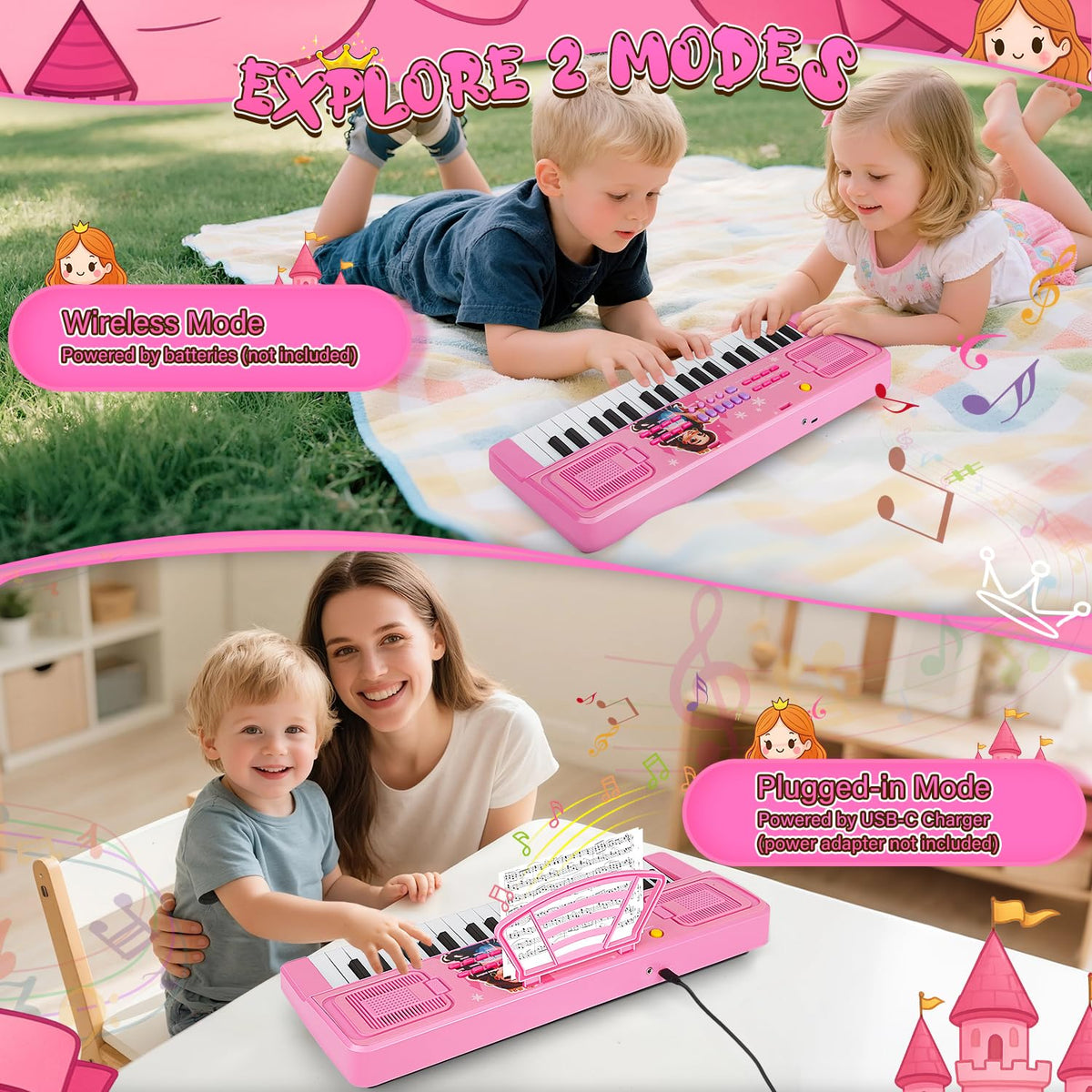 MusicForset pink ocean-theme piano designed for playful learning