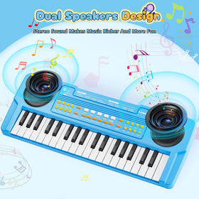 MusicForset upgraded 37-key kids piano blue USB-C and battery power options.