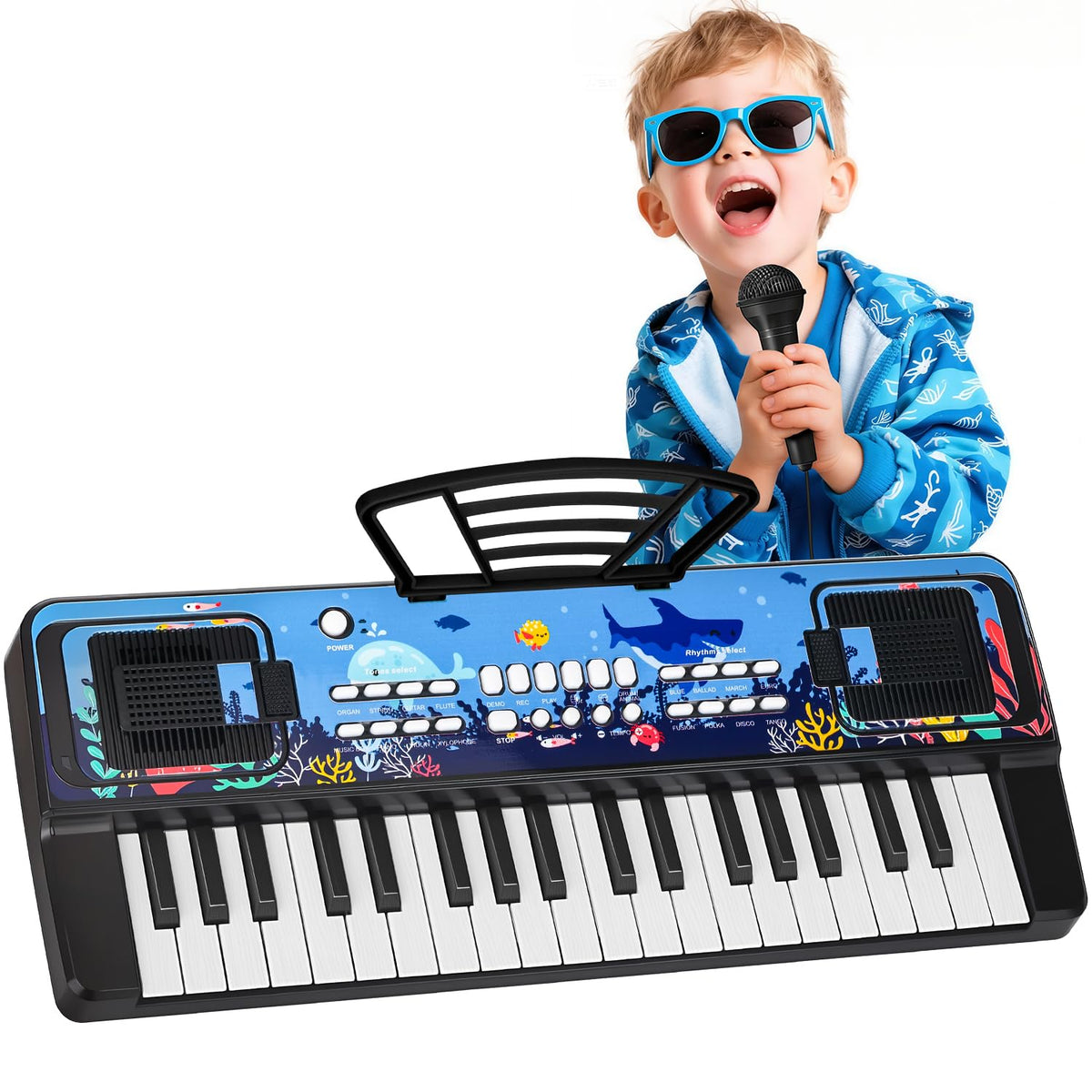 MusicForset upgraded 37-key kids piano with microphone for portable play sessions.