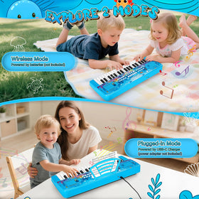 MusicForset upgraded 37-key kids piano side view blue, compact home companion