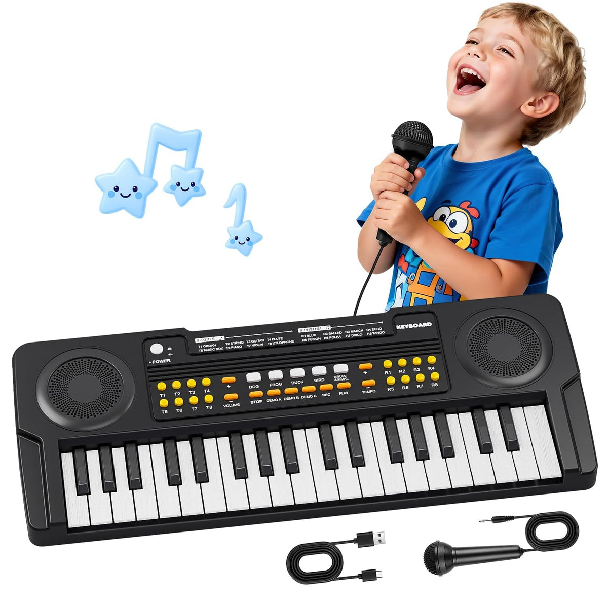 MusicForset upgraded kids piano keyboard front view, compact 37-key design, great for early learning.
