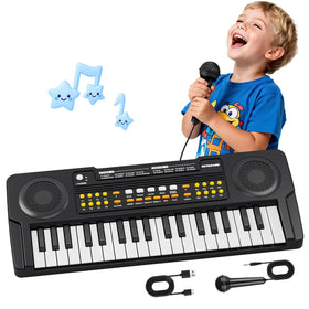 MusicForset upgraded kids piano keyboard front view, compact 37-key design, great for early learning.