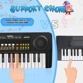 MusicForset upgraded kids piano keyboard side view, portable and lightweight for playtime.