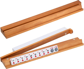 MUTEX American Cherry Wood Mahjong Racks with pushers keep tiles aligned during play.
