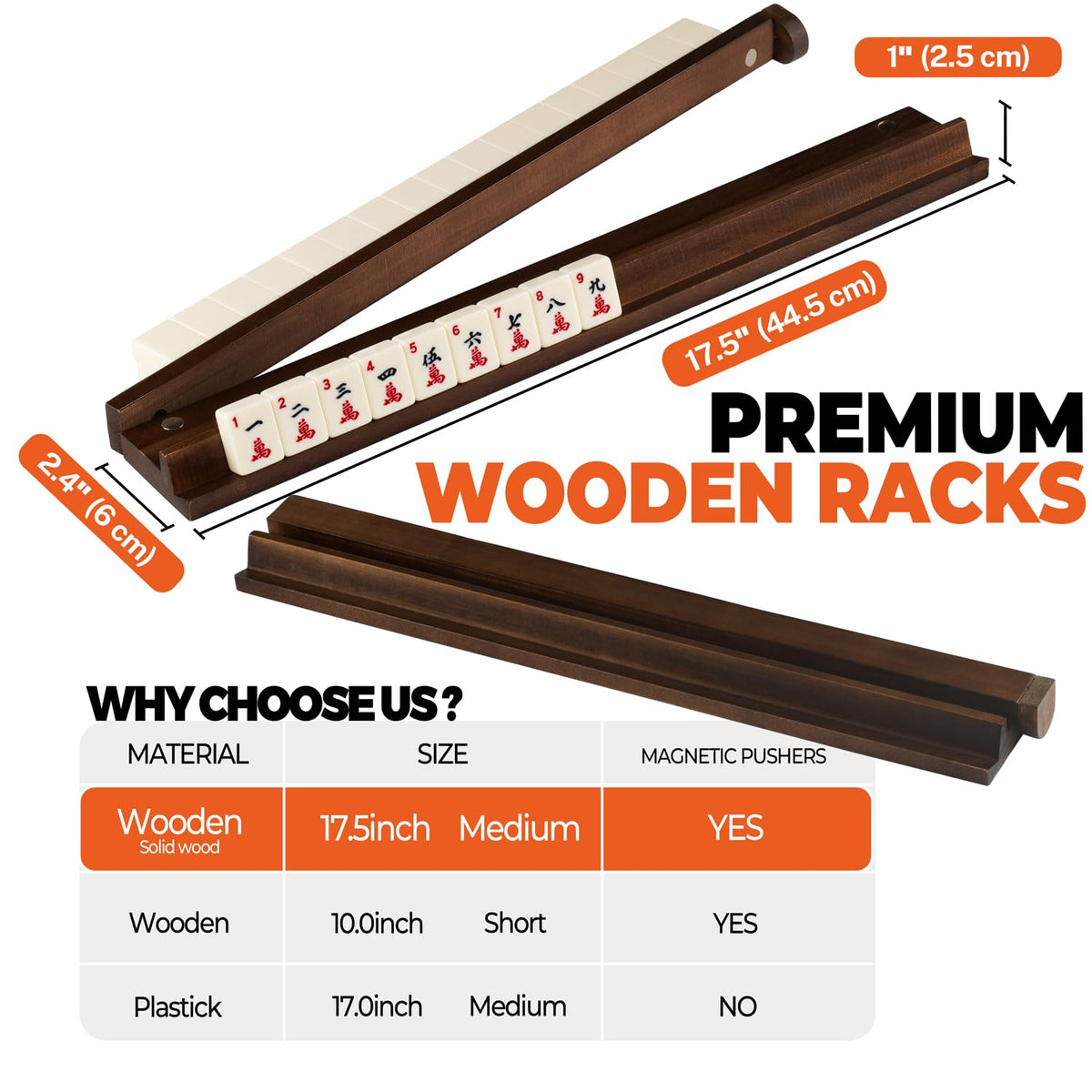 MUTEX walnut wood racks and pushers add classic elegance to play sessions.