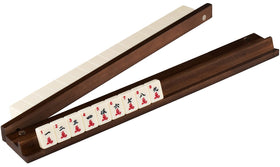 MUTEX American Walnut Mahjong Racks: four-piece set keeps tiles neatly organized for game night.