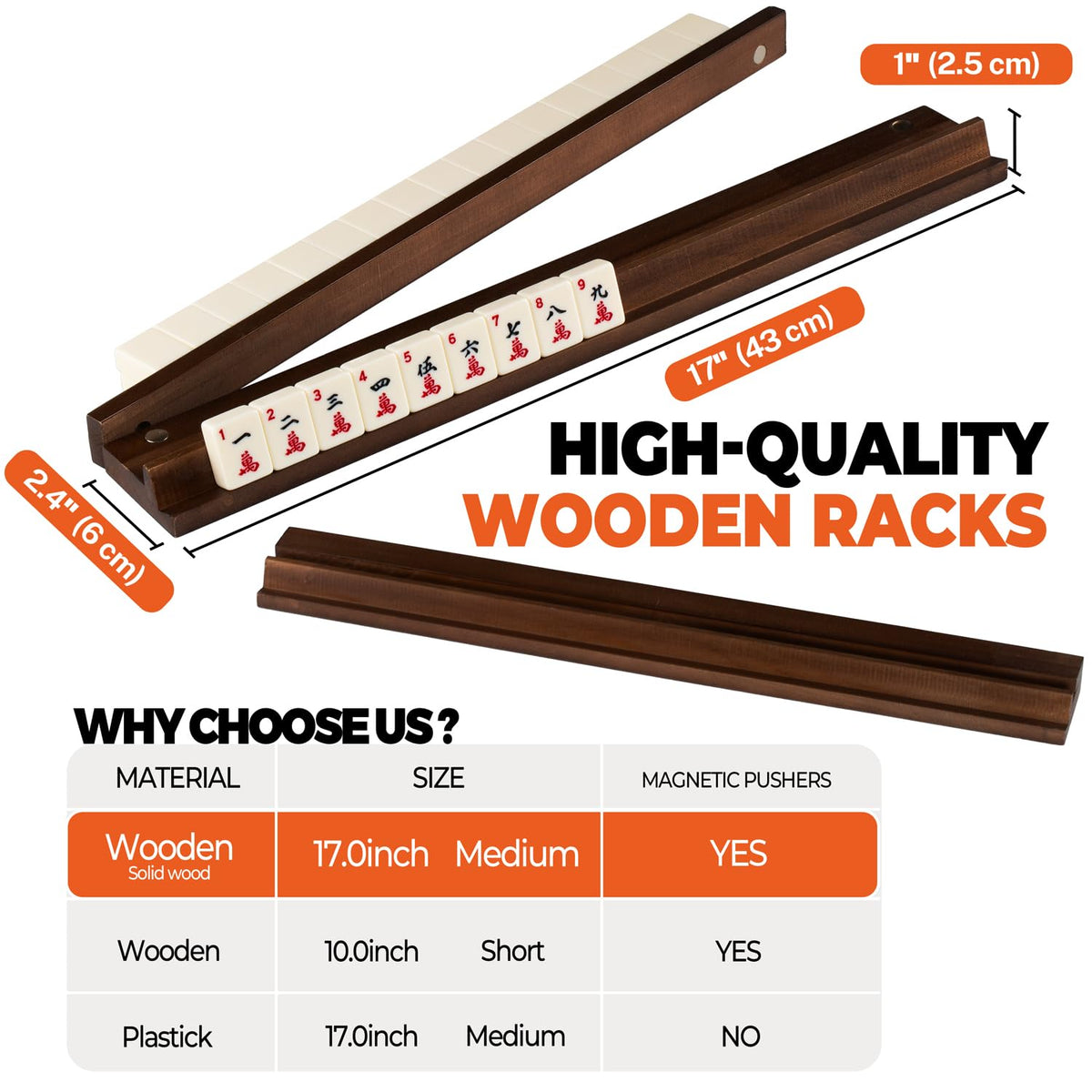MUTEX walnut wood close-up showing racks with built-in pushers and craftsmanship.