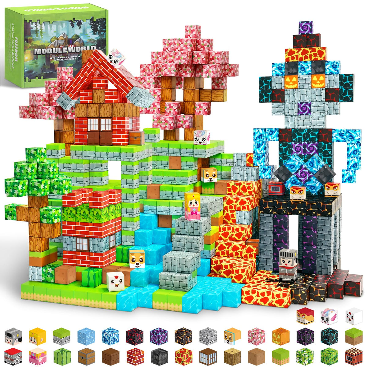 MUUHU 300pcs magnetic blocks set with colorful cubes for imaginative STEM play