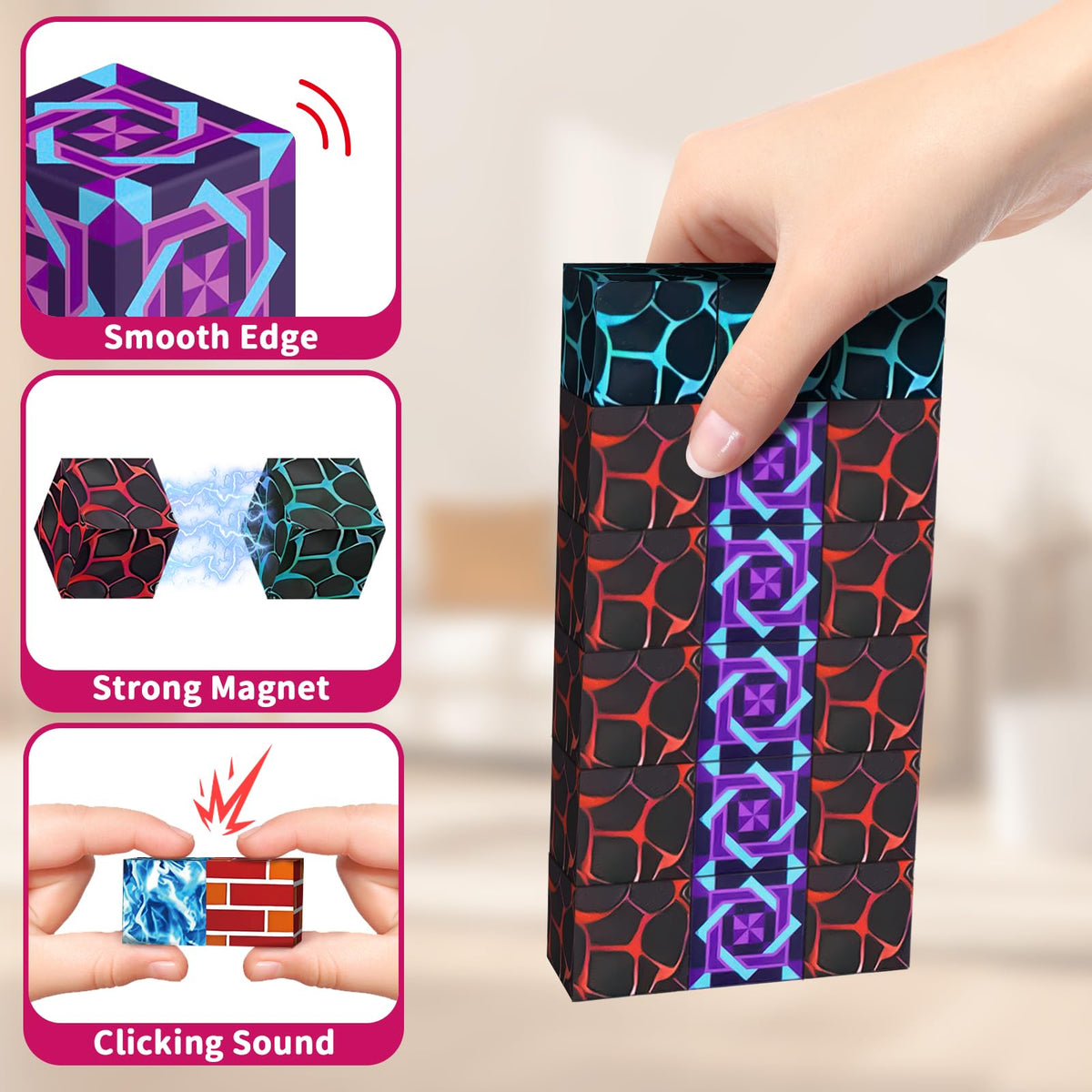 MUUHU blocks connecting magnets to build tall, stable structures