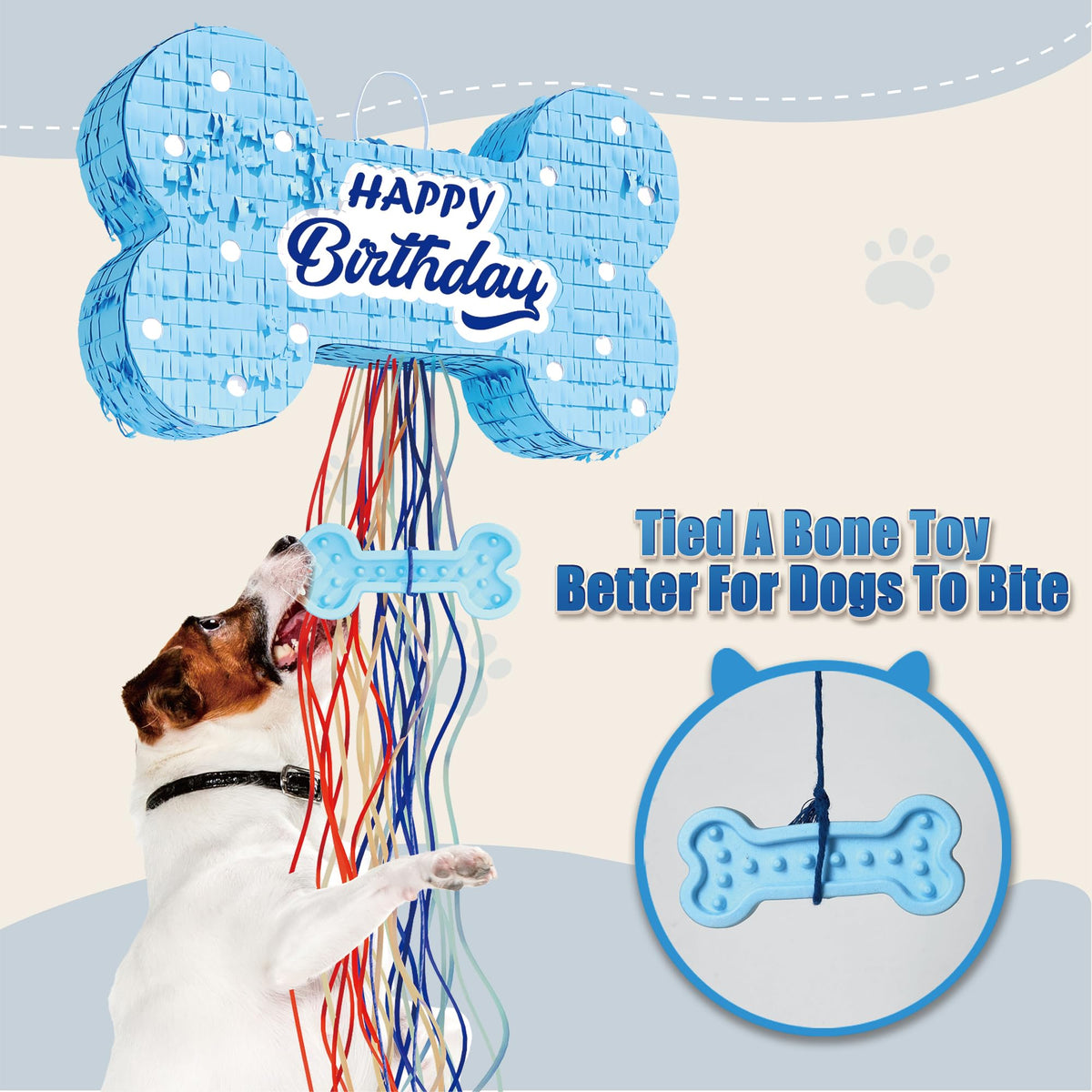 MUWOOB dog bone pinata pull-string detail for interactive fun