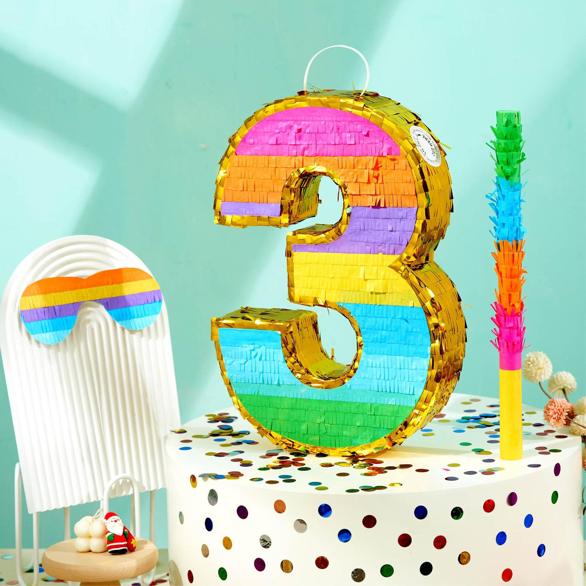 MUWOOB Rainbow Number 3 pinata confetti inside adds celebratory surprise
