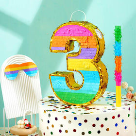 MUWOOB Rainbow Number 3 pinata confetti inside adds celebratory surprise