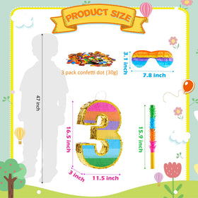MUWOOB Rainbow Number 3 pinata with gold foil edging highlights premium party flair