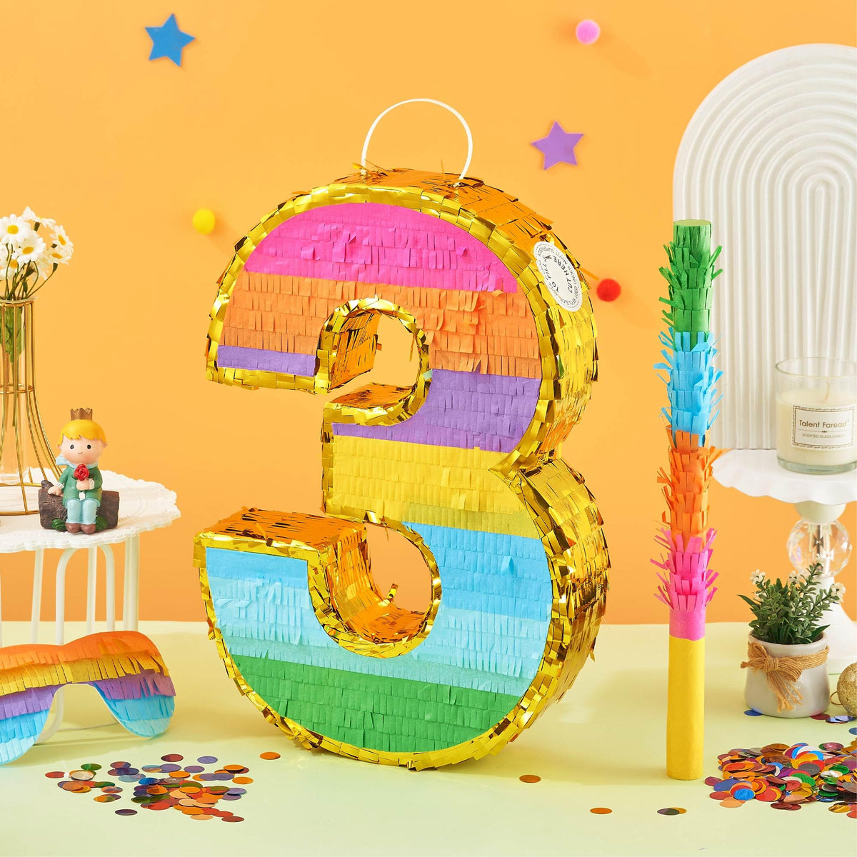 MUWOOB Rainbow Number 3 pinata open-fill slot for quick candy loading