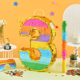 MUWOOB Rainbow Number 3 pinata open-fill slot for quick candy loading