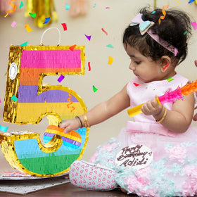 MUWOOB Rainbow Number 5 pinata confetti pack adds celebratory sparkle.