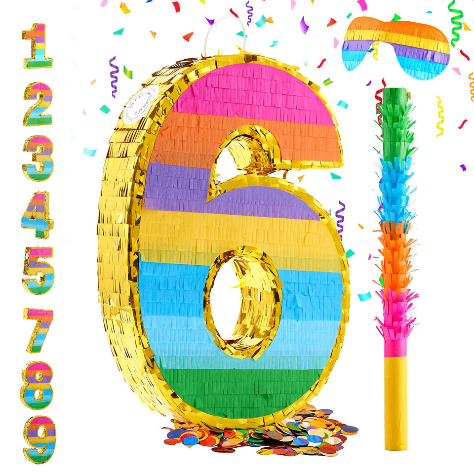 MUWOOB Rainbow Number 6 Pinata front view suitable for birthday decor