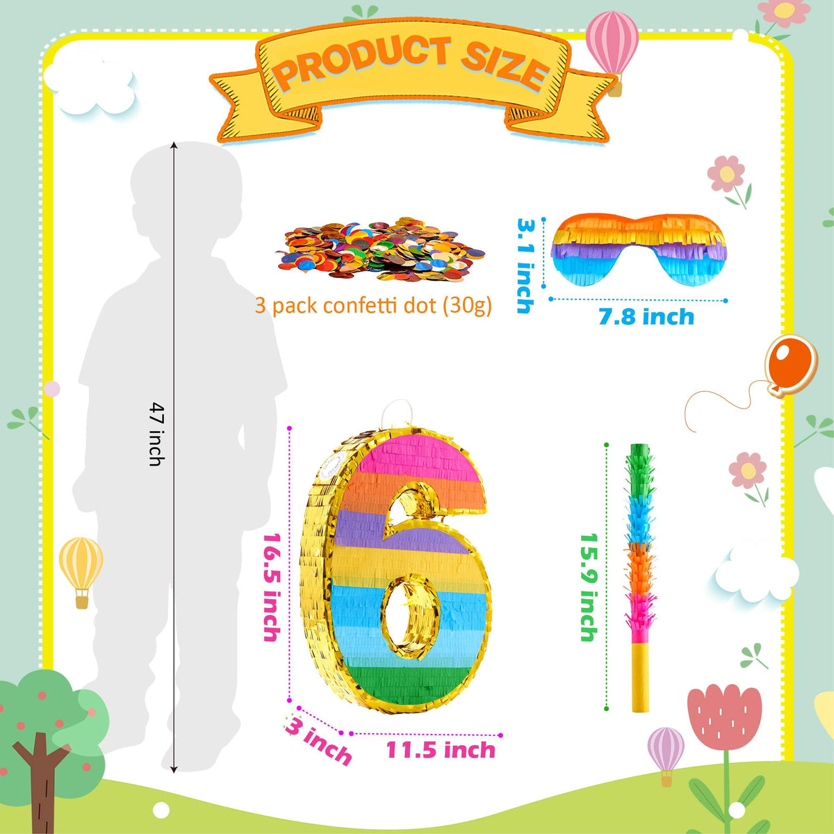 MUWOOB Rainbow Number 6 Pinata open for filling contents