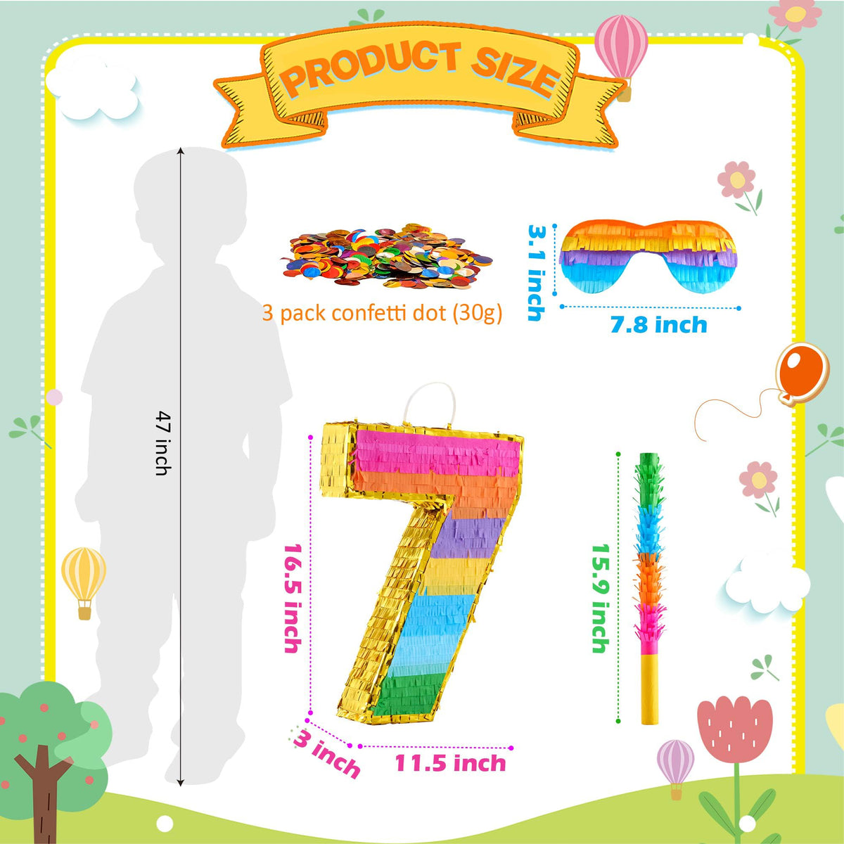 MUWOOB Rainbow 7 pinata side detail with gold edging for premium look