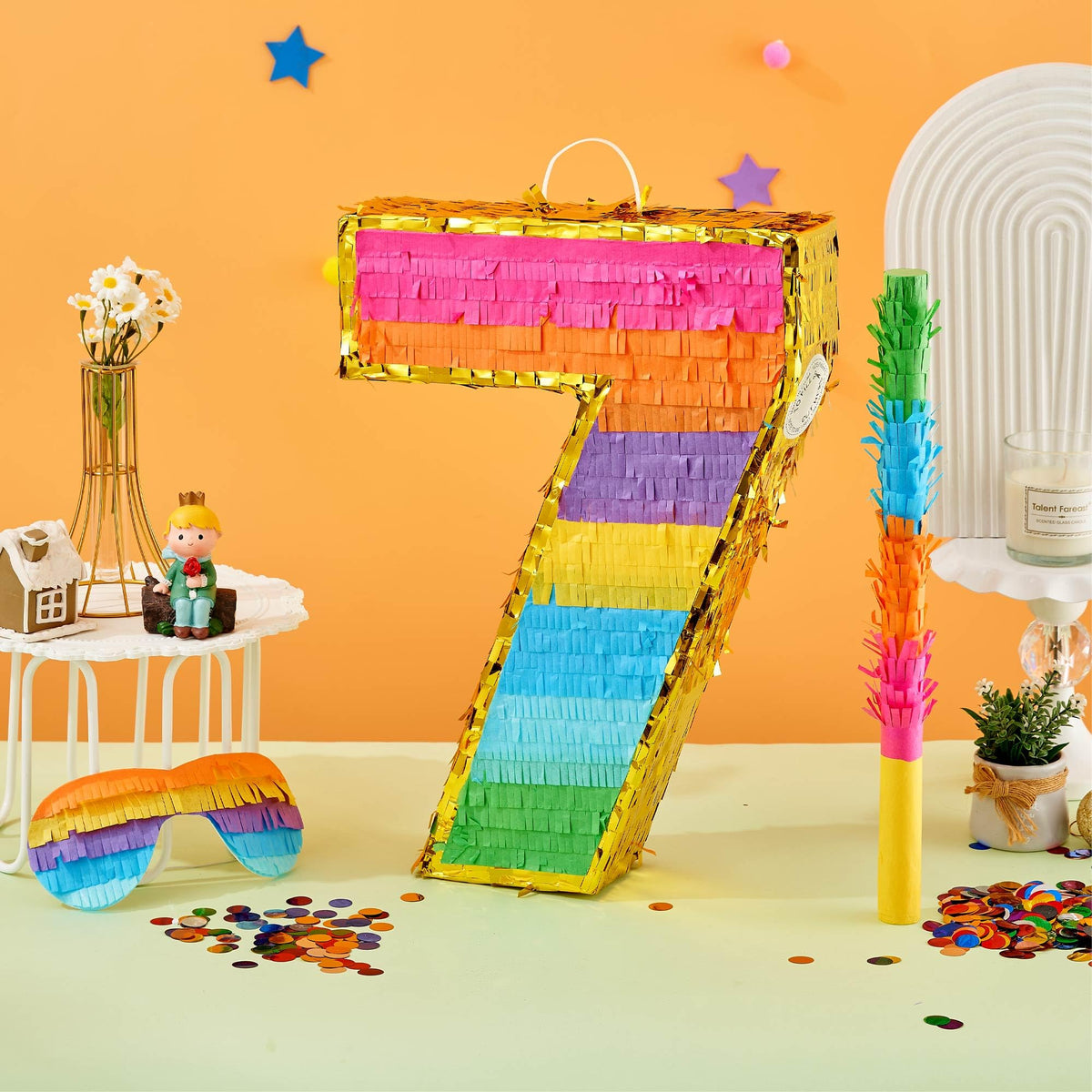 MUWOOB Rainbow 7 pinata with stick ready for interactive play