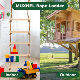 MUXHEL ladder package includes hooks and rope for quick setup.