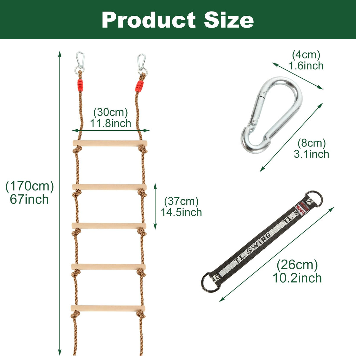 MUXHEL 6.5ft rope ladder in backyard ready for kids play.