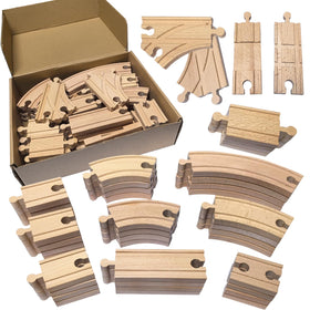 MUYUTOY wooden train track 44pcs with straight and curved pieces for versatile layouts