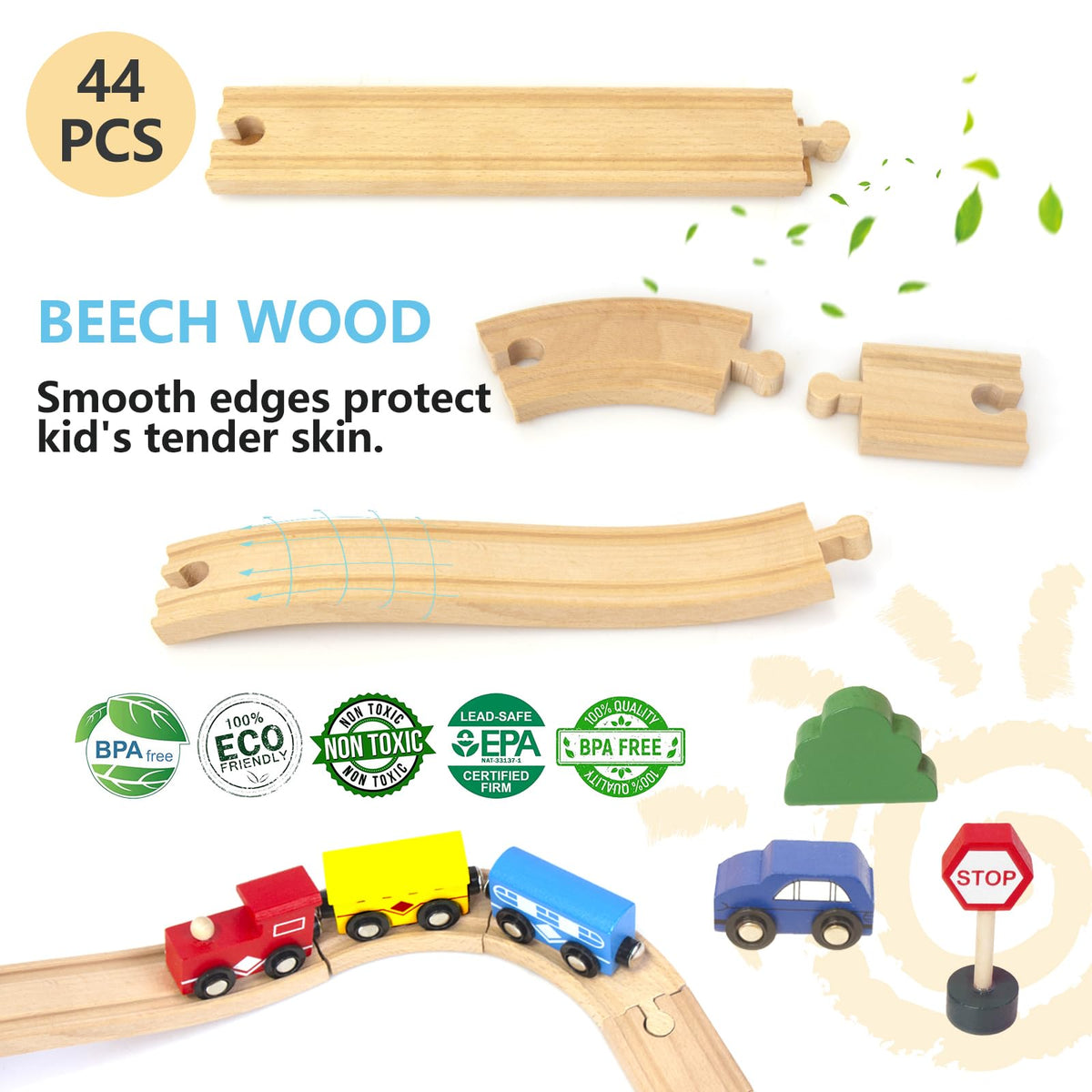 MUYUTOY wooden train track adapters enable flexible layouts and connections