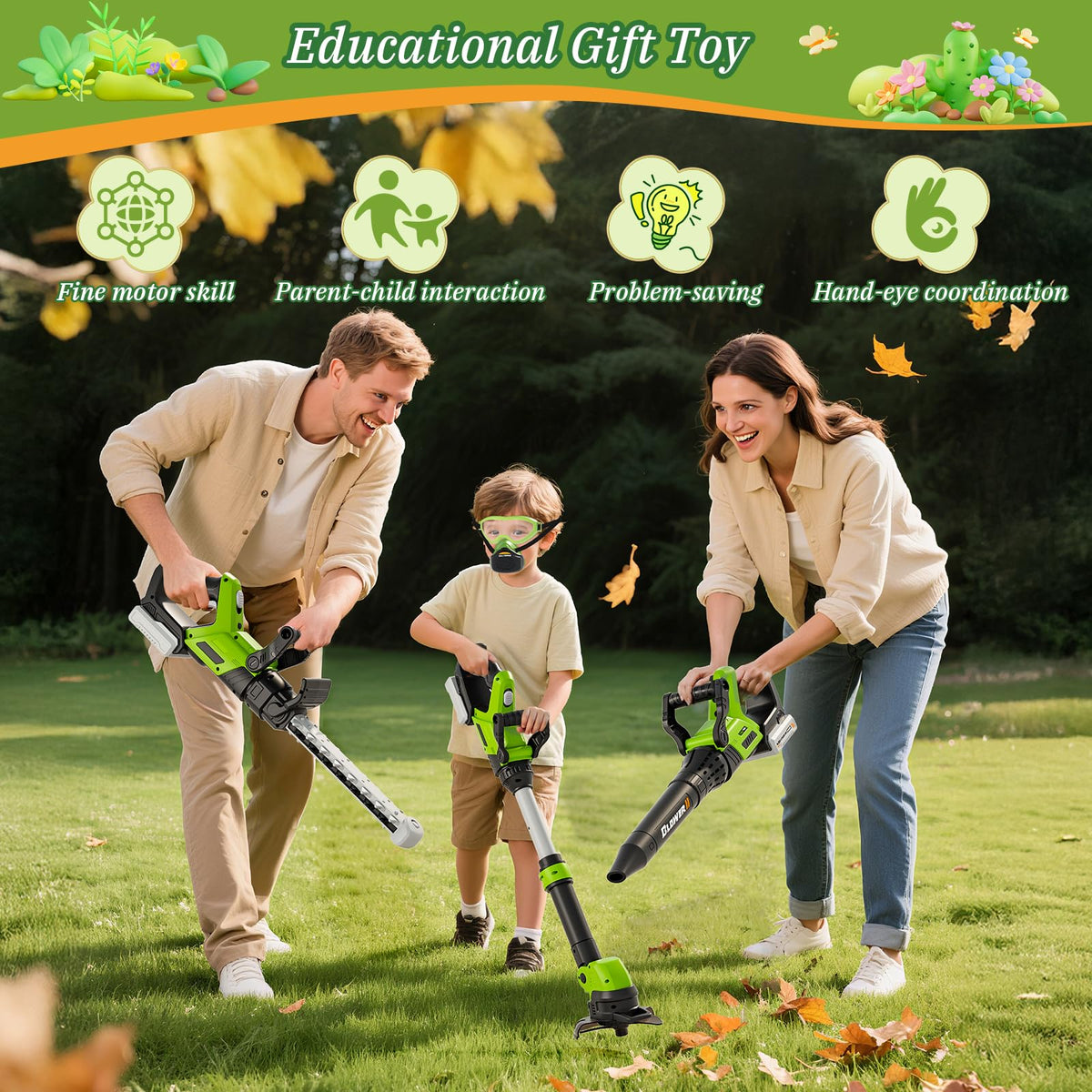 MUZREES 3-in-1 chainsaw toy features vibrant buzz for engaging tasks.