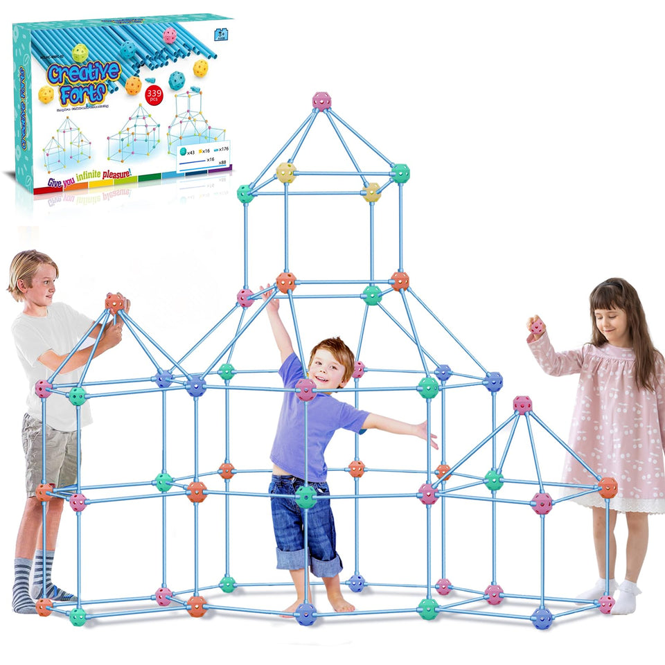 Mvishev fort-building-kit-339-pieces laid out for expansive imaginative construction indoors
