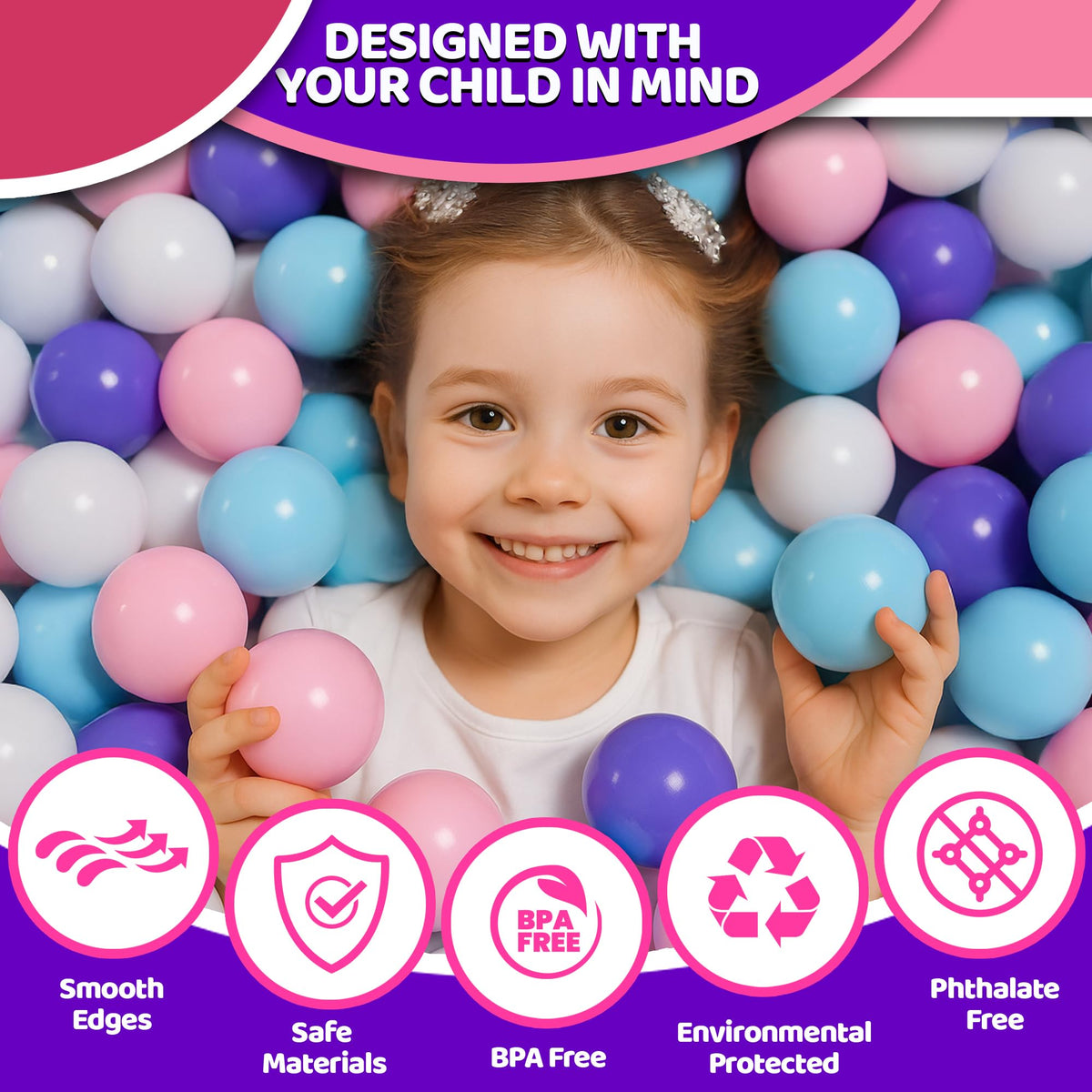 MW SPORTS 2.3-inch ball close-up showing smooth, durable plastic for toddlers.