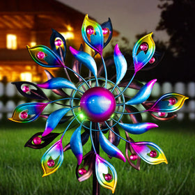 MXwcy 360 Peacock solar wind spinner globe light brightens night garden